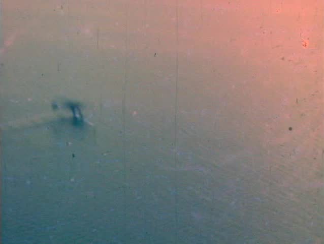 vintage plane flying over a lake water skiing stunt wheel on water 