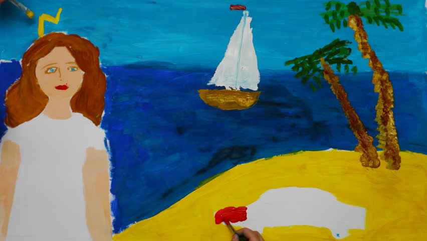 Children paint a colored picture, time-lapse 