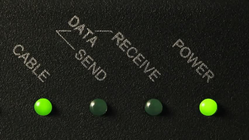 A cable modem front panel and lighting diodes.