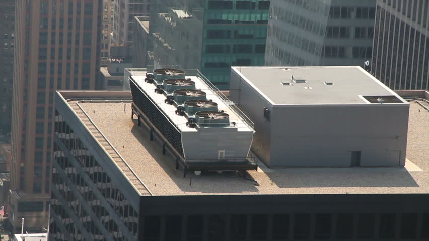 Air conditioning machine on top of a skyscraper in Manhattan New York 