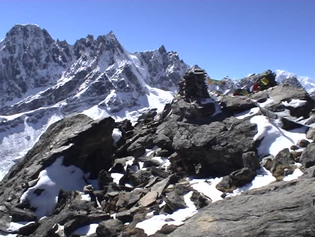panning shot of the view from Gokyo Ri towards Everest, Nepal.