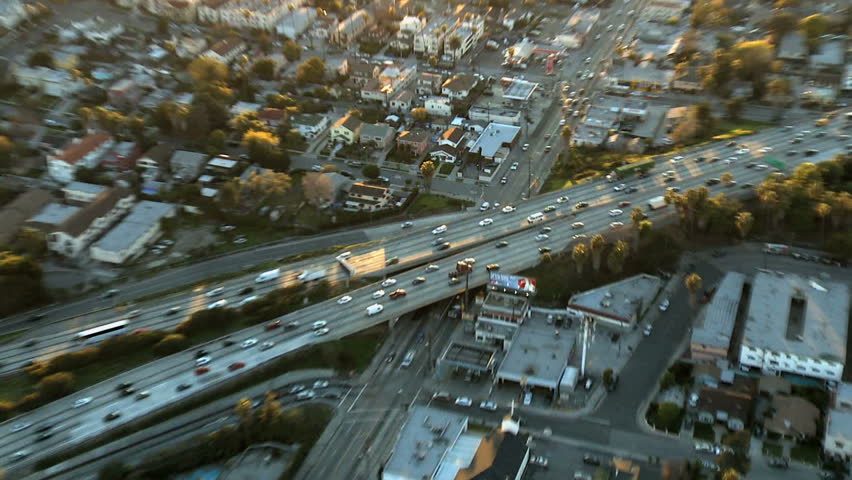 Aerial View of Los Angeles Freeway / Highway / Suburbs 