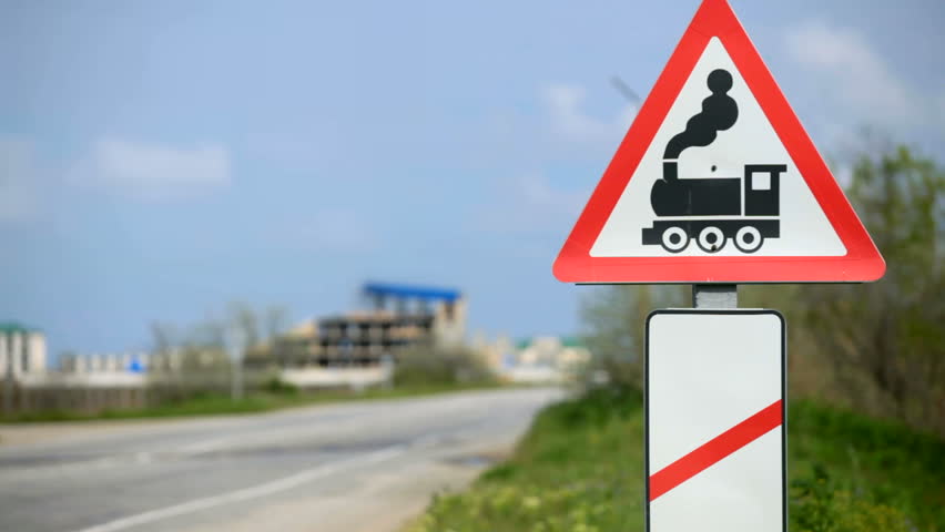 European road sign railroad crossing