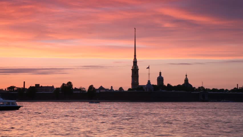 passenger boat floats across Neva by Peter and Paul Fortress