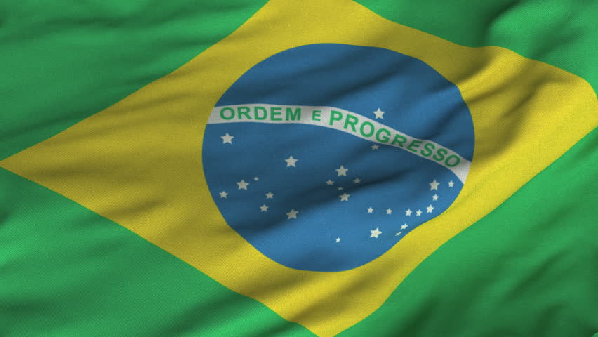 Seamless looping 3D rendering closeup of the flag of Brazil.  Flag has a detailed realistic fabric texture and an accurate design and colors.