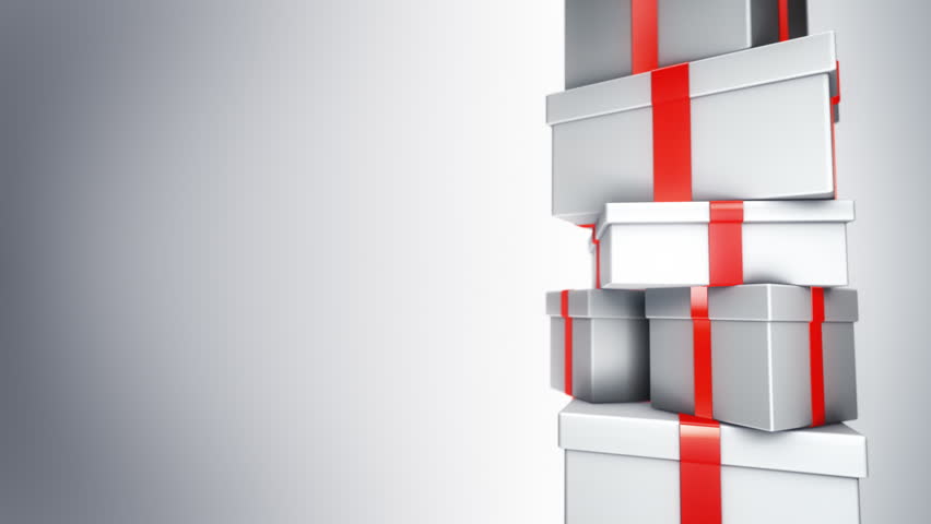 Pile of Gifts White (Loop). Pile of white presents turning in loop, with copy space.