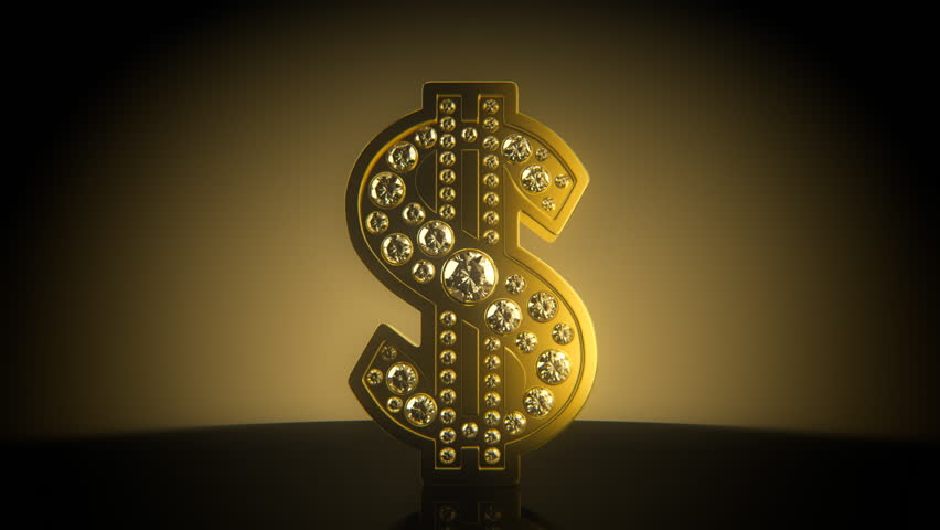 Turning golden dollar sign with diamonds - seamless loop
