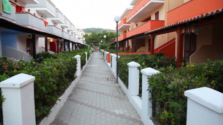 buildings of hotel, shooting camera moving between them