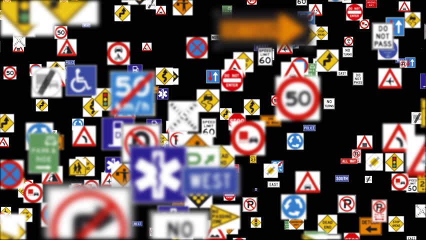 Traffic Signs flying and forming Stop sign