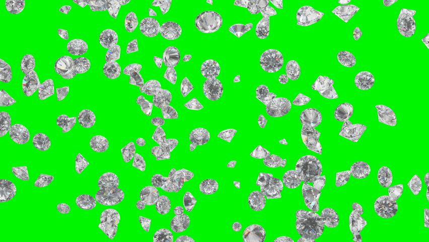 Diamonds US dollar symbol scattering with slow motion over green screen