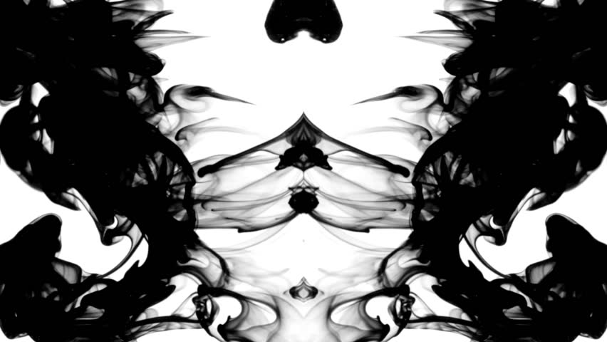 Black ink in water leaving screen like a disappearing Rorschach inkblot test, only moving gracefully and hypnotically,