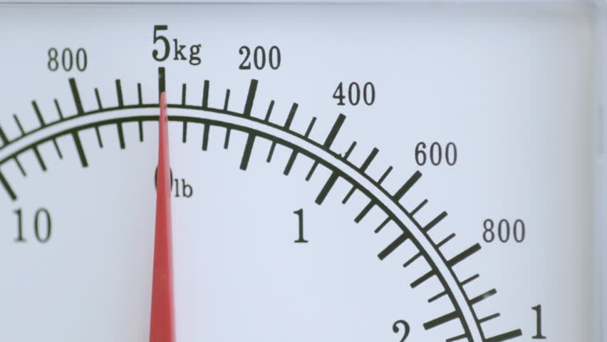 Weighing scales with pointer moving round