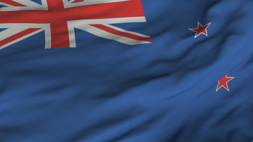 Seamless looping 3D rendering closeup of the flag of New Zealand.  Flag has a detailed realistic fabric texture and an accurate design and colors.