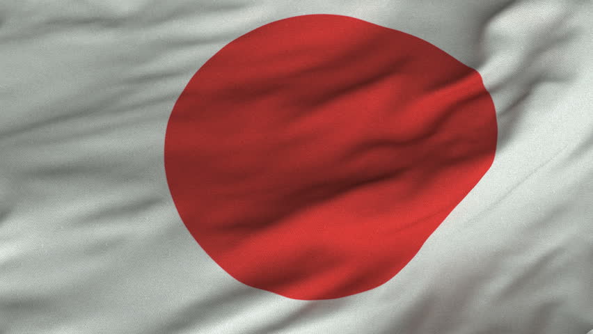 Seamless looping 3D rendering closeup of the flag of Japan.  Flag has a detailed realistic fabric texture and an accurate design and colors.