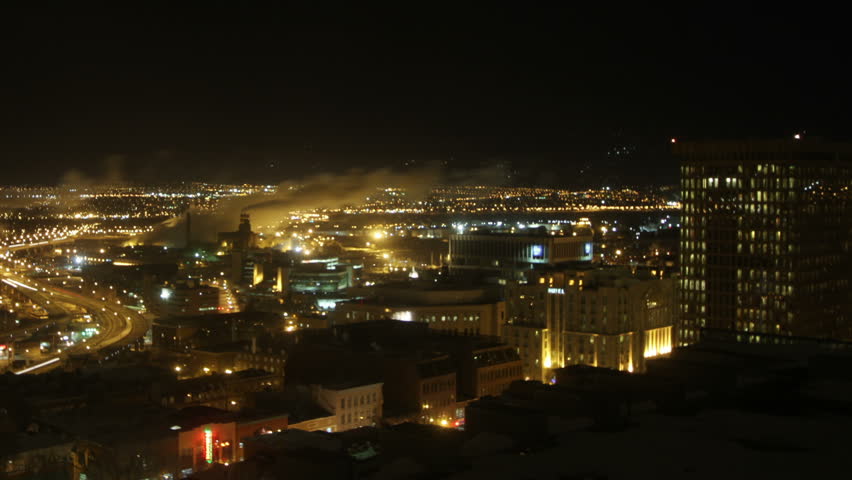 Timelapse of Quebec City seen at night in winter.