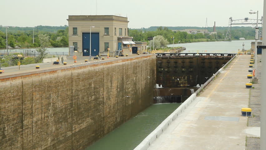 Welland canal lock gates. Two shots. Massive lock gates in the Welland canal. Ontario, Canada. 