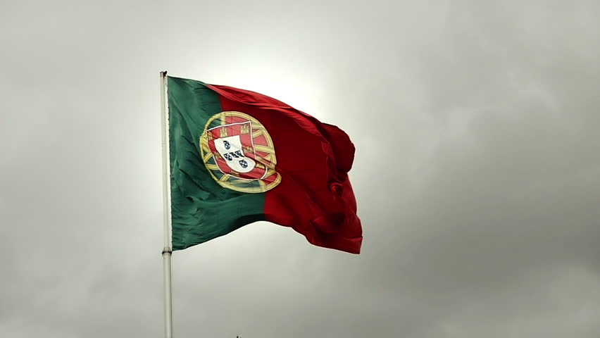 big Portuguese flag waves in slow motion