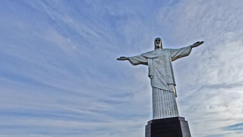 Christ the Redeemer Monument night in Rio De Janeiro Brazil, one of the 7 new wonders of the world time lapse