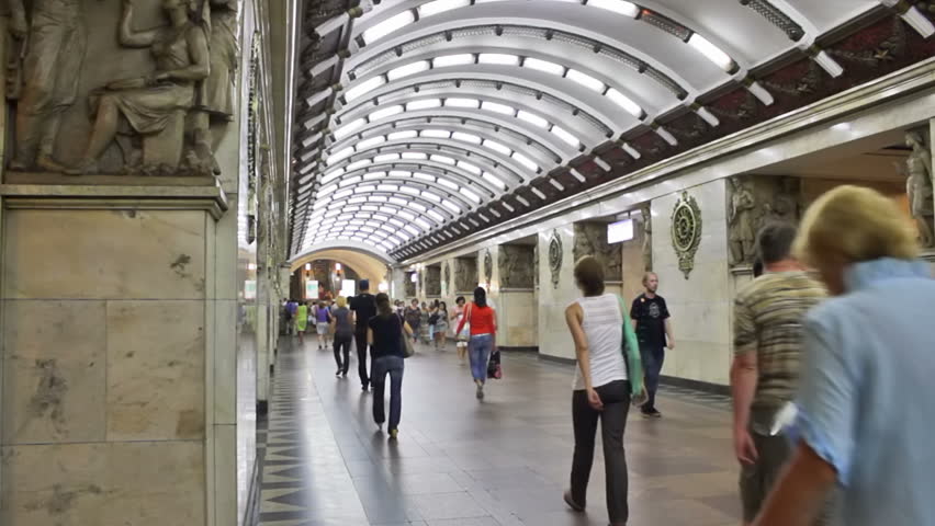 ST PETERSBURG - JUNE 20: Subway station Narvskaya, June 20, 2011, St. Petersburg, Russia. The Saint Petersburg Metro is the deepest subway system in the world by the average depth of all the stations.