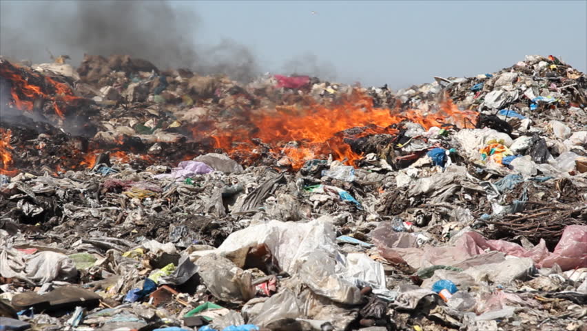 Burning garbage dump, ecological pollution