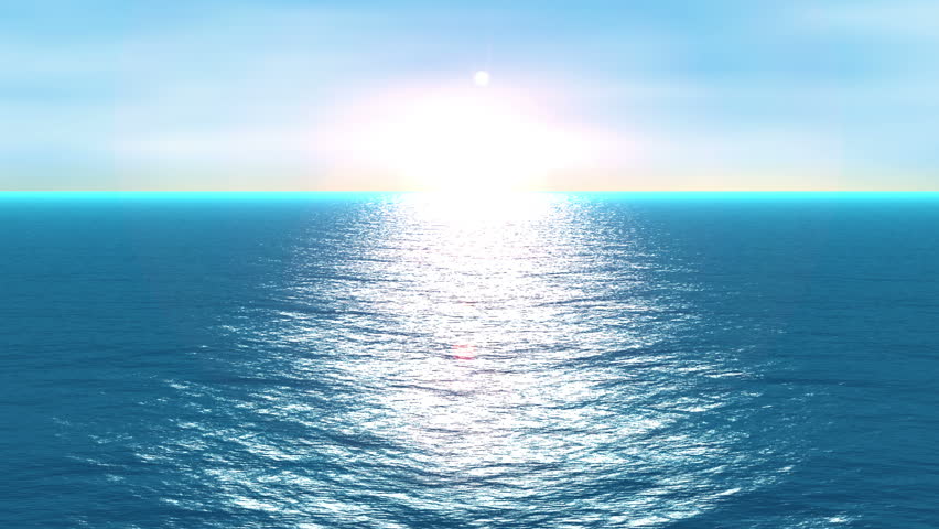A quiet scene of a blue wavy ocean in motion over a cloud sky and smooth sunshine.