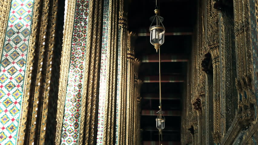 Richful decorated columns of grand palace temple in Bangkok