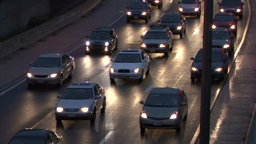 WASHINGTON D.C. - CIRCA 2009 Heavy traffic at dusk on the freeway in Washington D.C. circa 2009.
