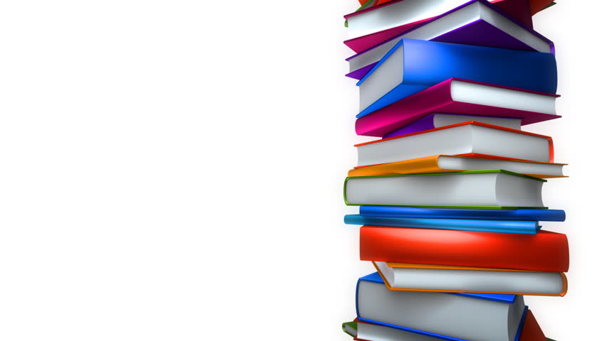 Colorful Books Stack on white (Loop). Colorful books piled. Seamless loop, with copy space.