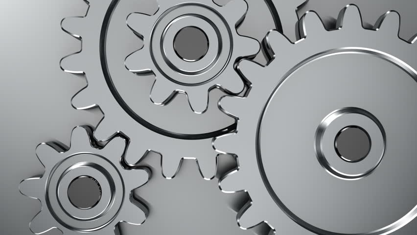 Rotating gears on steel background