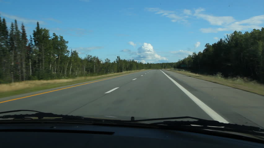 Summer highway. Driving on the interstate highway. Heading towards Bangor, Maine, USA. 
