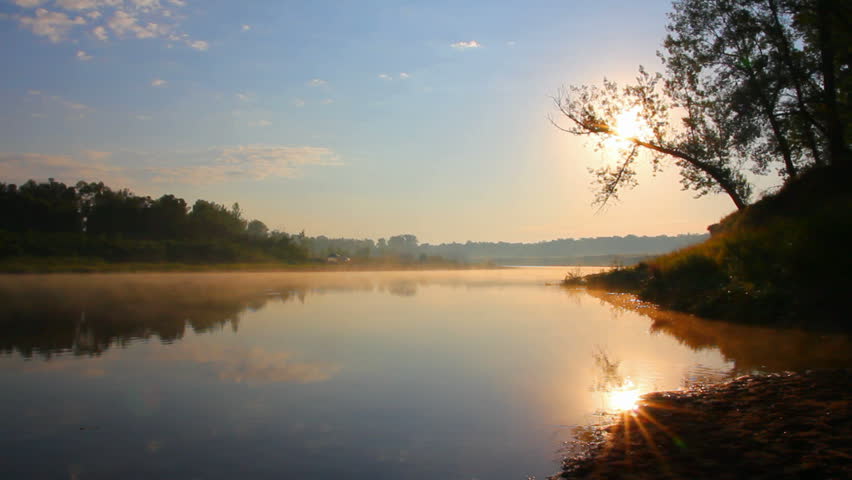 landscape with sunrise over river