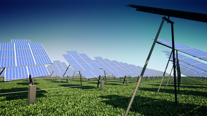 Solar farm in the field. Seamless loop.