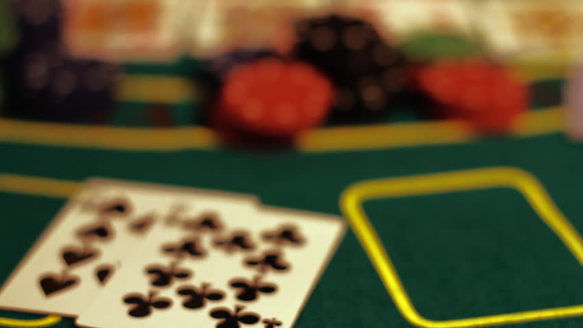 Poker table, professional dolly shot.