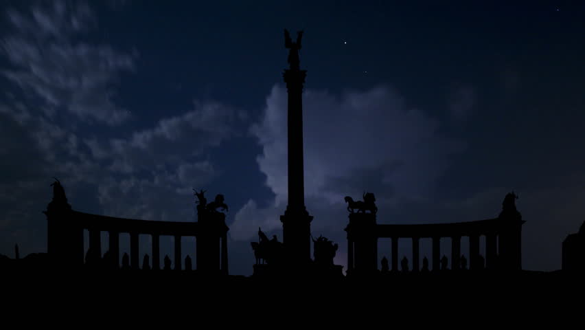 Part of World Heritage site. In the centre is Millennium Memorial with statues of the leaders of the seven tribes that founded Hungary in the 9th century 