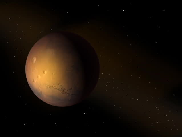 Planet Mars orbiting in space