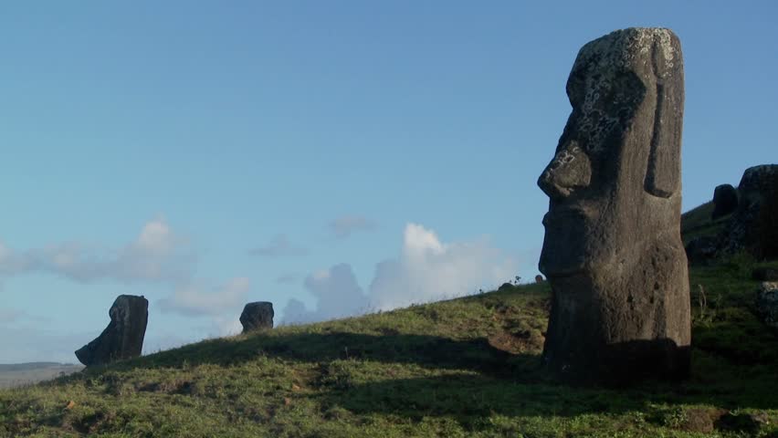 Unfinished statues stand at the quarry on Easter Island.