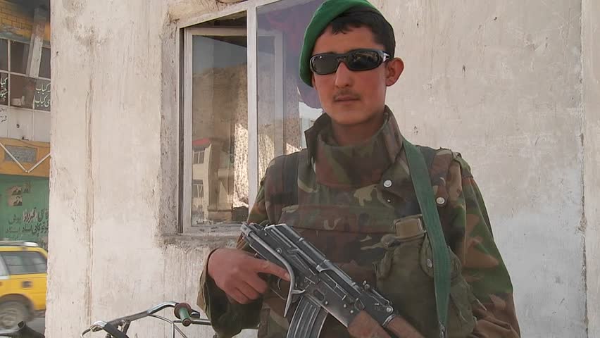 KABUL, AFGHANISTAN - CIRCA 2009: An Afghan National Army soldier fulfills a peacekeeping role in downtown circa 2009 in Kabul, Afghanistan.