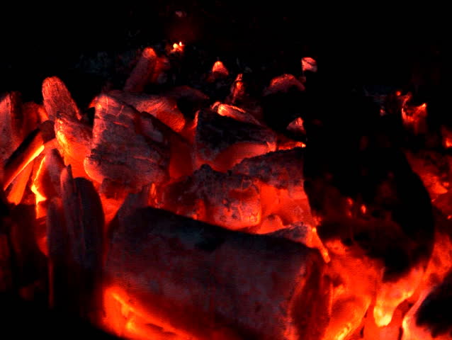 Red Hot  Embers burning on thr BBQ