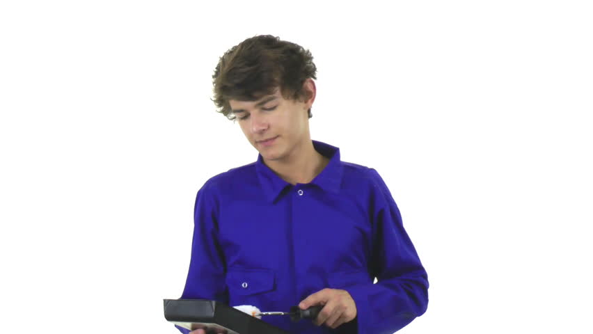 Painter in blue overall