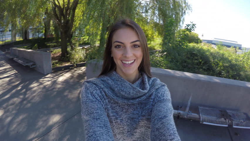 POV 4K GoPro Young Millennial Beautiful Busy Woman Girl Outside Having
