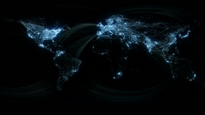 Glowing Network Lines Lighting Up World Map