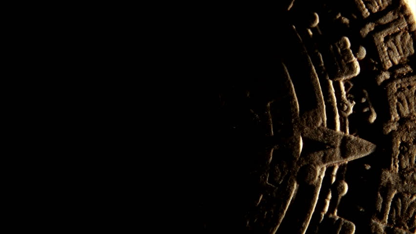 Maya civilization, calendar, red space in background, zoom out.