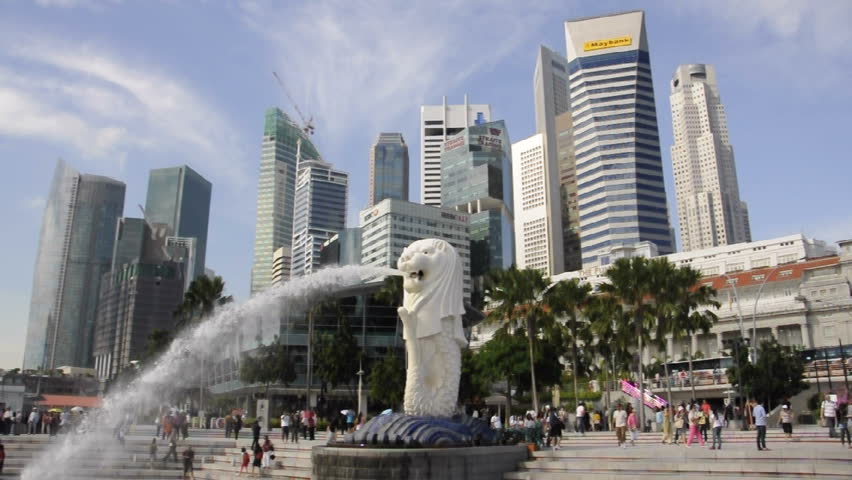 SINGAPORE - NOVEMBER 13: Merlion with background of Singapore Central Business District on November 12, 2010. Merlion is used as mascot of Singapore as well as tourist icon of Singapore.
