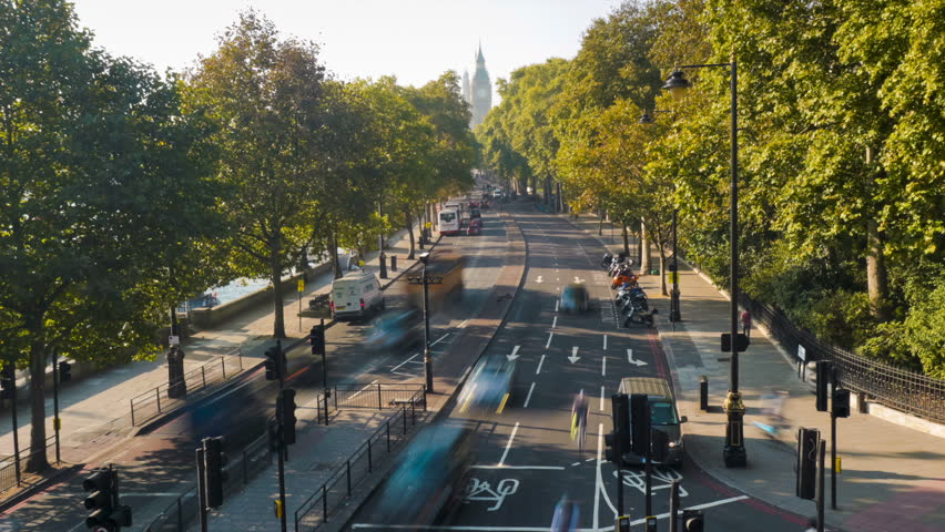 Early morning traffic in Westminster, London