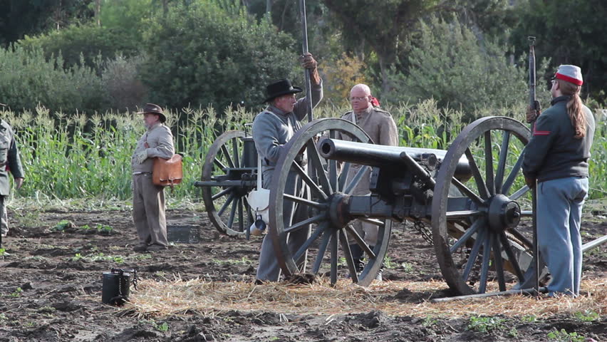 MOORPARK, CA - NOV 13: "Richmond Howitzers"  discharge a cannon at "The Blue & The Gray" event on Nov 13, 2011 in Moorpark, CA. Its the largest Civil War reenactment in the West.