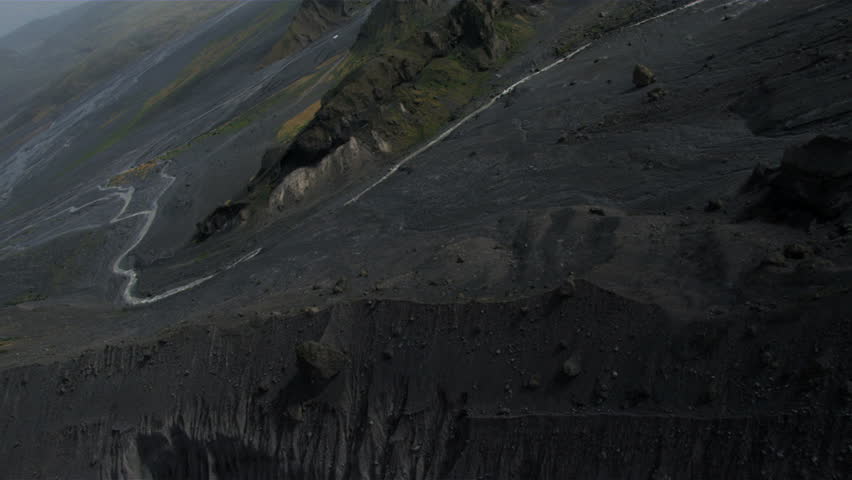 Aerial View of a Barren Volcanic Ash Covered Landscape, Iceland