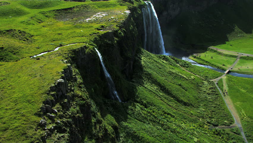 Aerial View of a Plateau Waterfall, Iceland