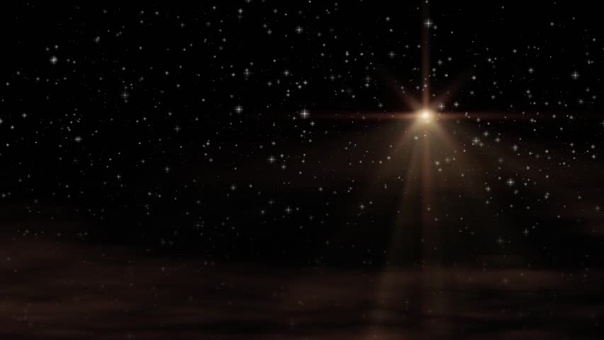 HD Seamless Loop with Bethlehem Christmas Star, twinkling stars, and moving wispy clouds.