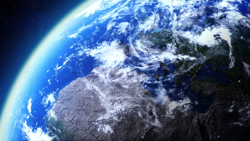 Realistic Earth slowly rotating around its axis, seamless loop. Northern hemisphere.