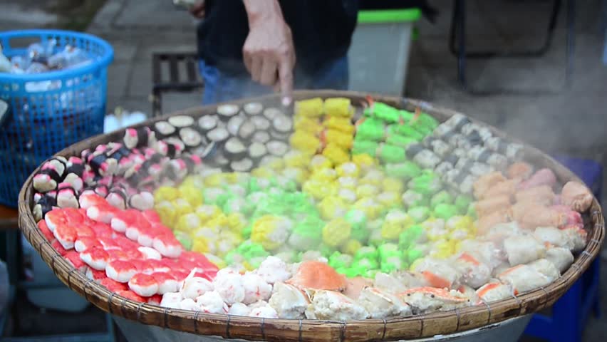 Steamed thai sushi on a weekend market in Thailand